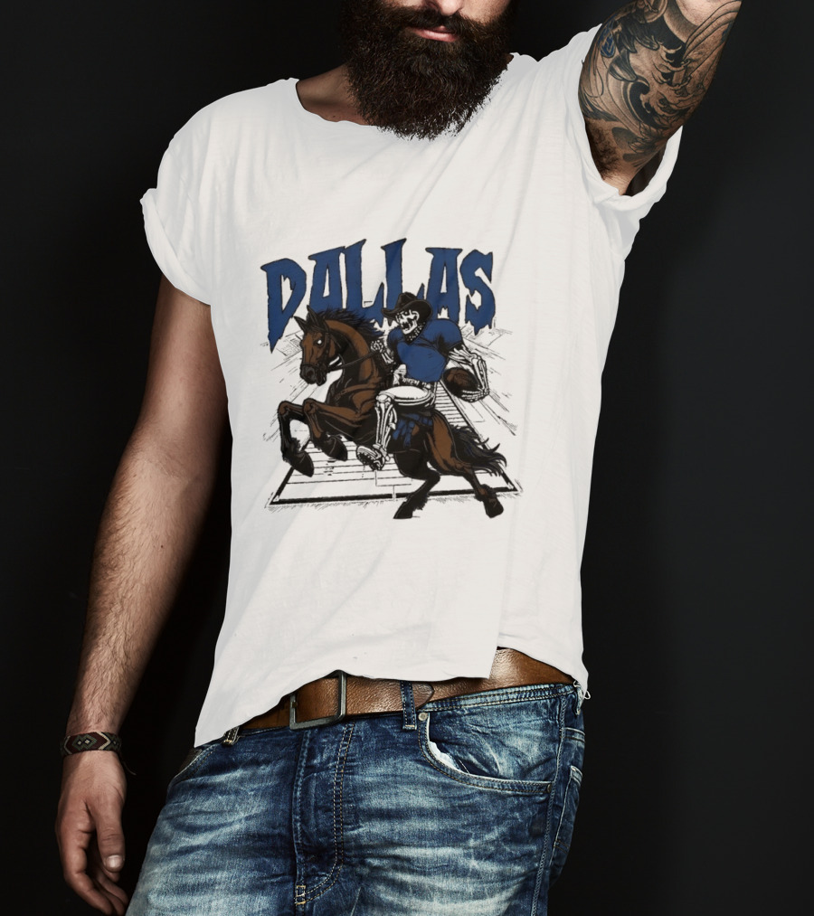 Dallas Cowboy Skeleton Riding Horse Playing Football T-Shirt