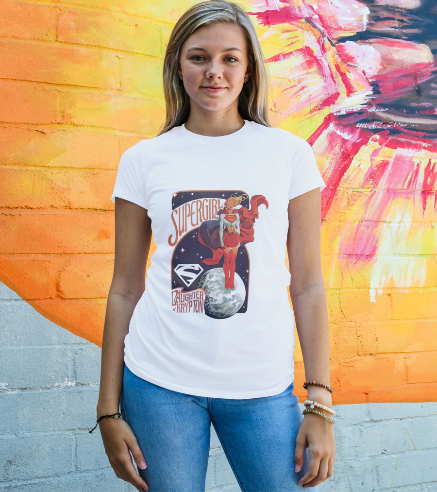 Supergirl Daughter Of Krypton DC Comic Style Superhero Logo Moon Scene T-Shirt