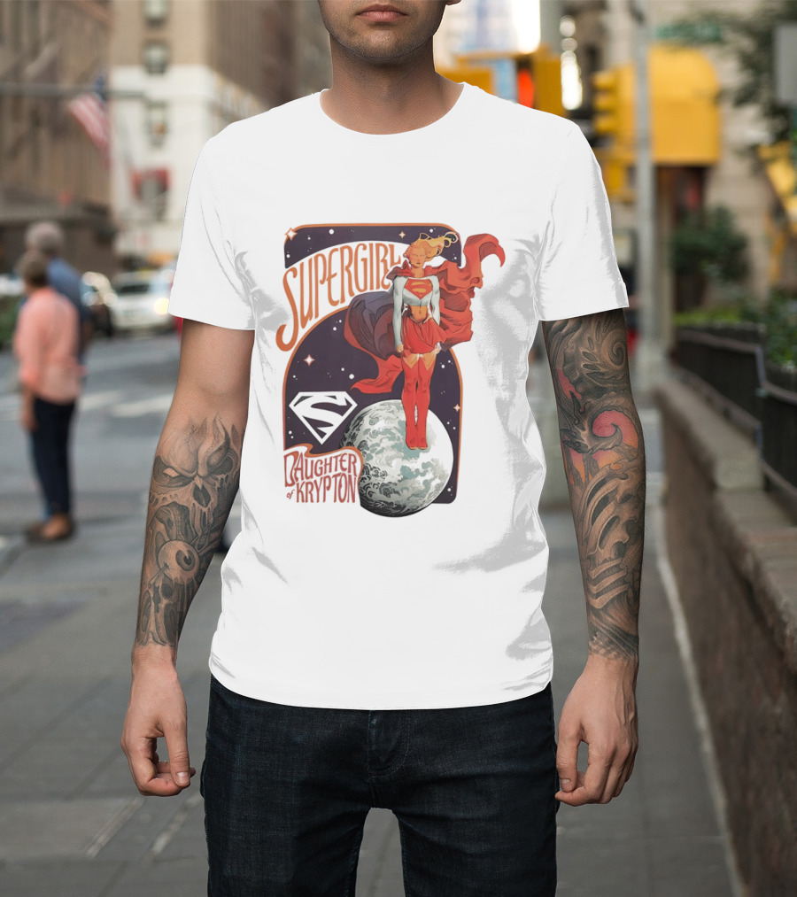 Supergirl Daughter Of Krypton DC Comic Style Superhero Logo Moon Scene T-Shirt