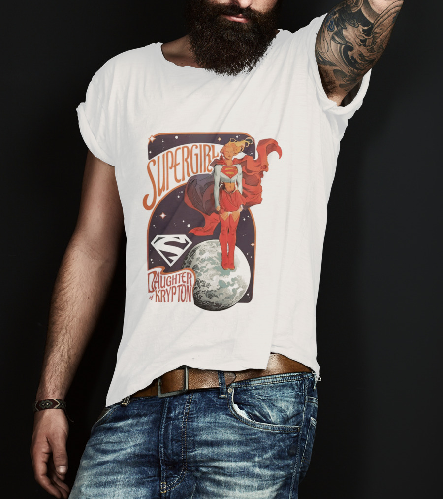 Supergirl Daughter Of Krypton DC Comic Style Superhero Logo Moon Scene T-Shirt
