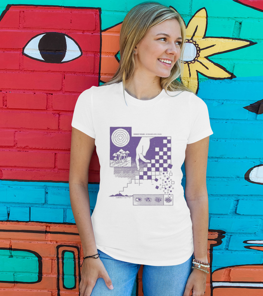 Modest Mouse An Eraser And A Maze Album Artwork Purple Checkerboard T-Shirt