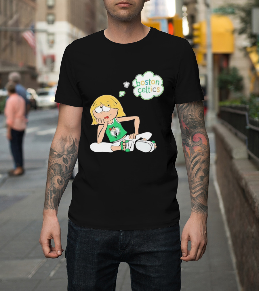 Boston Celtics NBA Cartoon Girl Sitting Thought Bubble T-Shirt