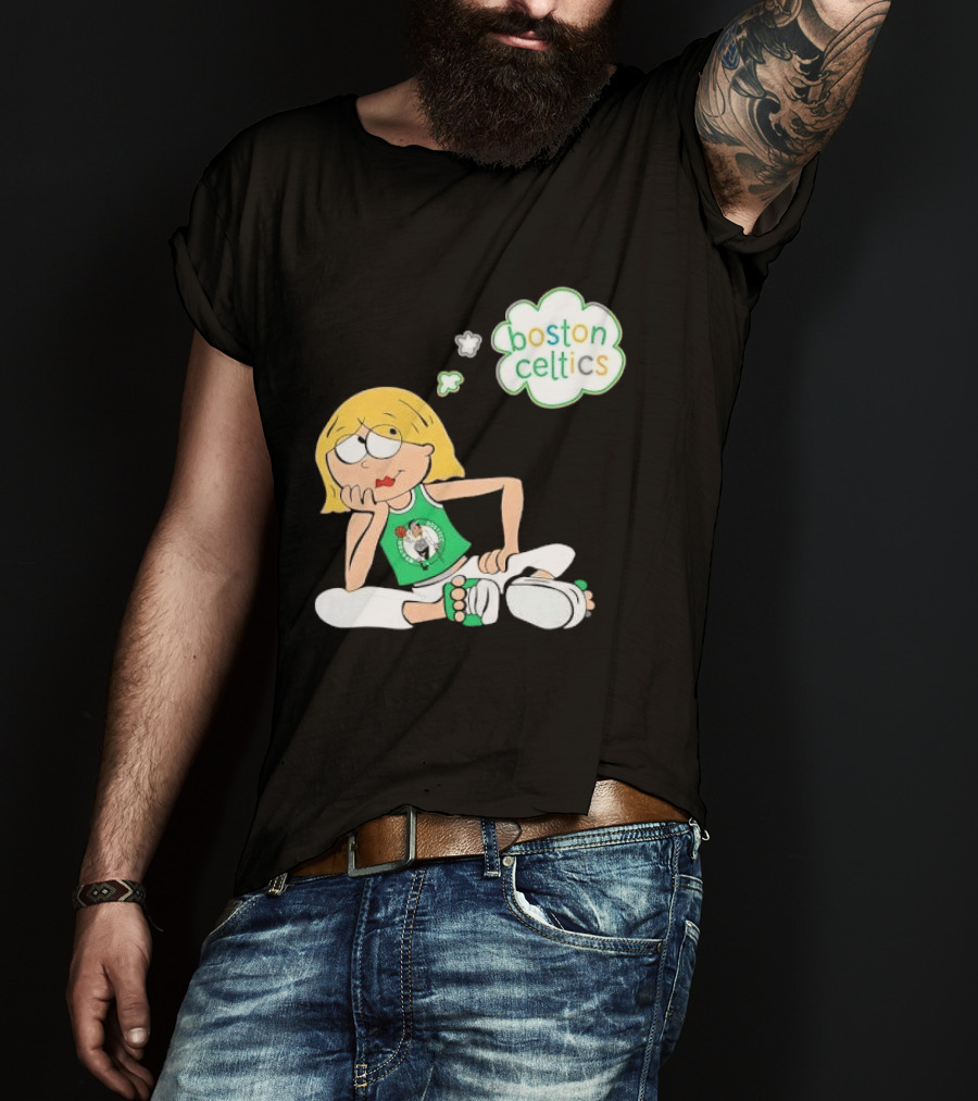Boston Celtics NBA Cartoon Girl Sitting Thought Bubble T-Shirt