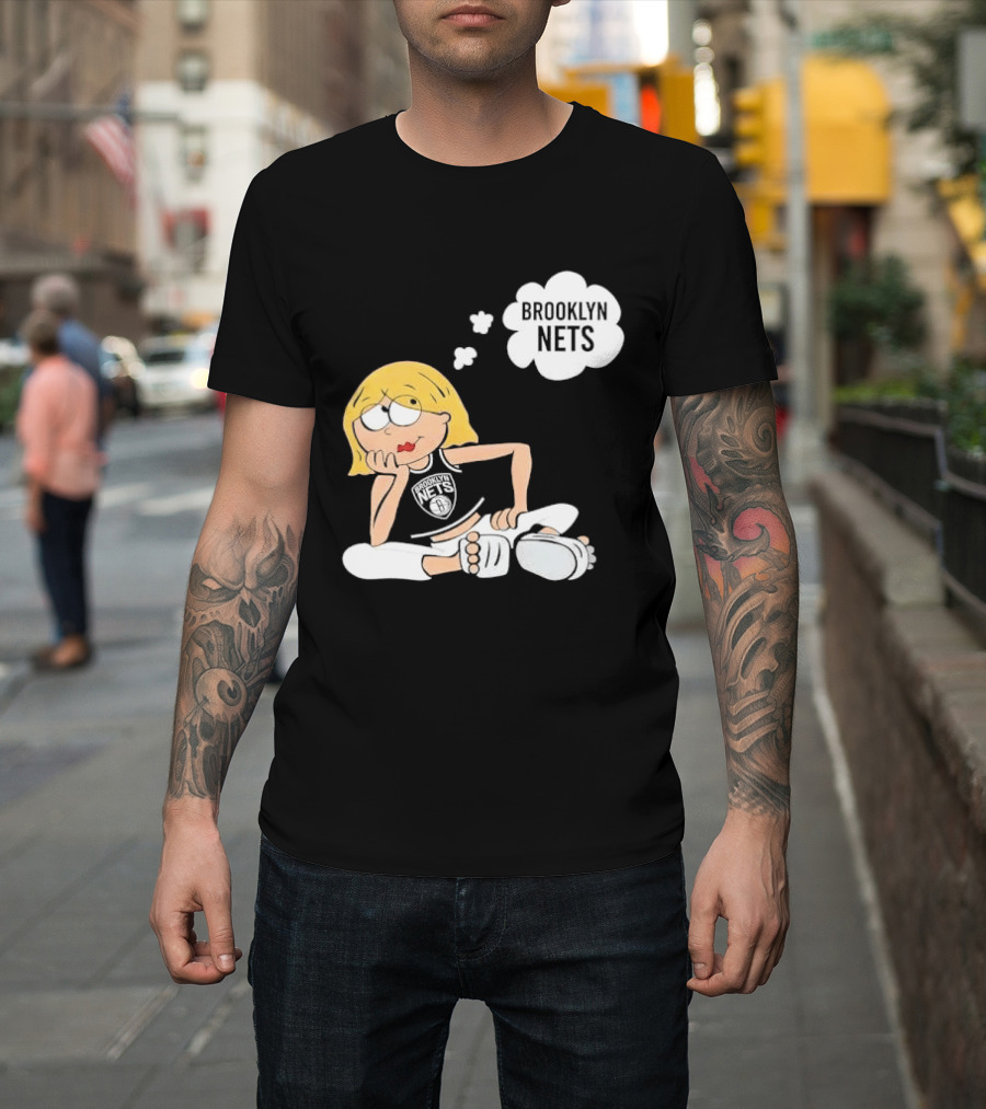 Brooklyn Nets Cartoon Girl With Glasses Thought Bubble NBA T-Shirt
