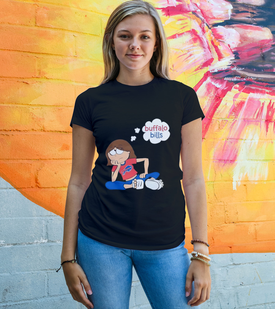 Buffalo Bills Cartoon Thoughtful Girl In Red And Blue Outfit T-Shirt