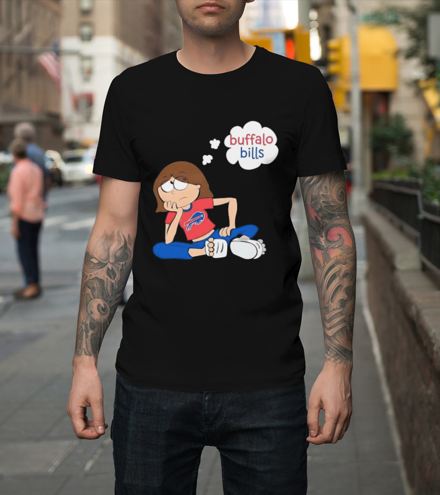 Buffalo Bills Cartoon Thoughtful Girl In Red And Blue Outfit T-Shirt