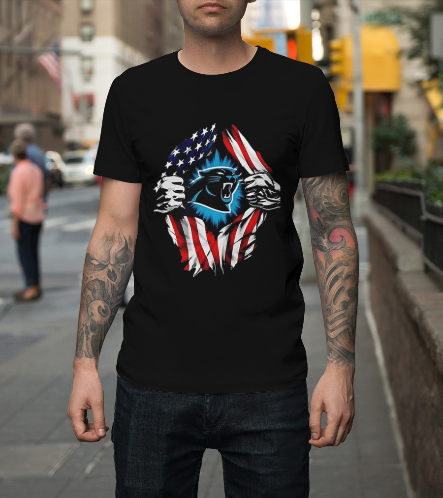 Carolina Panthers Super Man Skull Cap Backwards American Flag Panthers T-Shirt