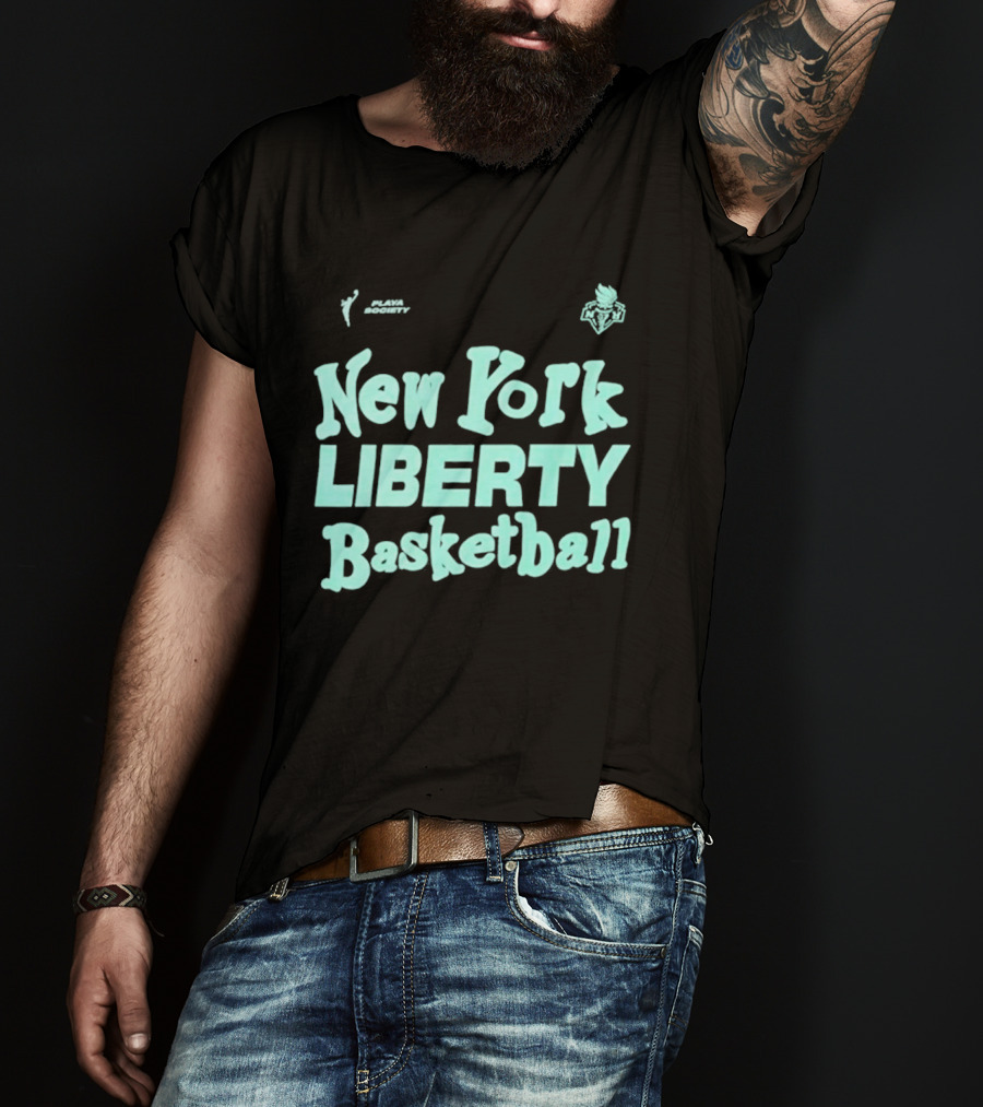 Jason Sudeikis Playa Society New York Liberty Basketball Wordmark T-Shirt