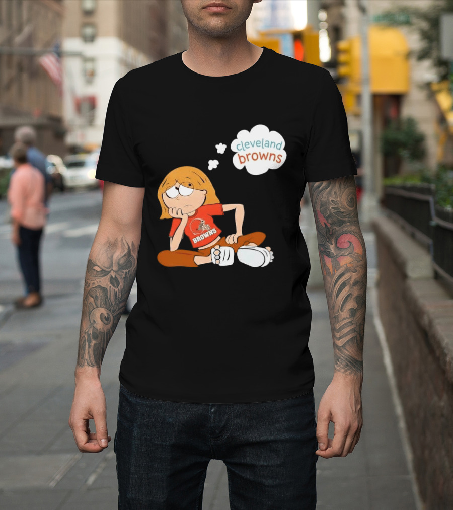 Cleveland Browns Cartoon Girl Sitting With Thought Bubble T-Shirt
