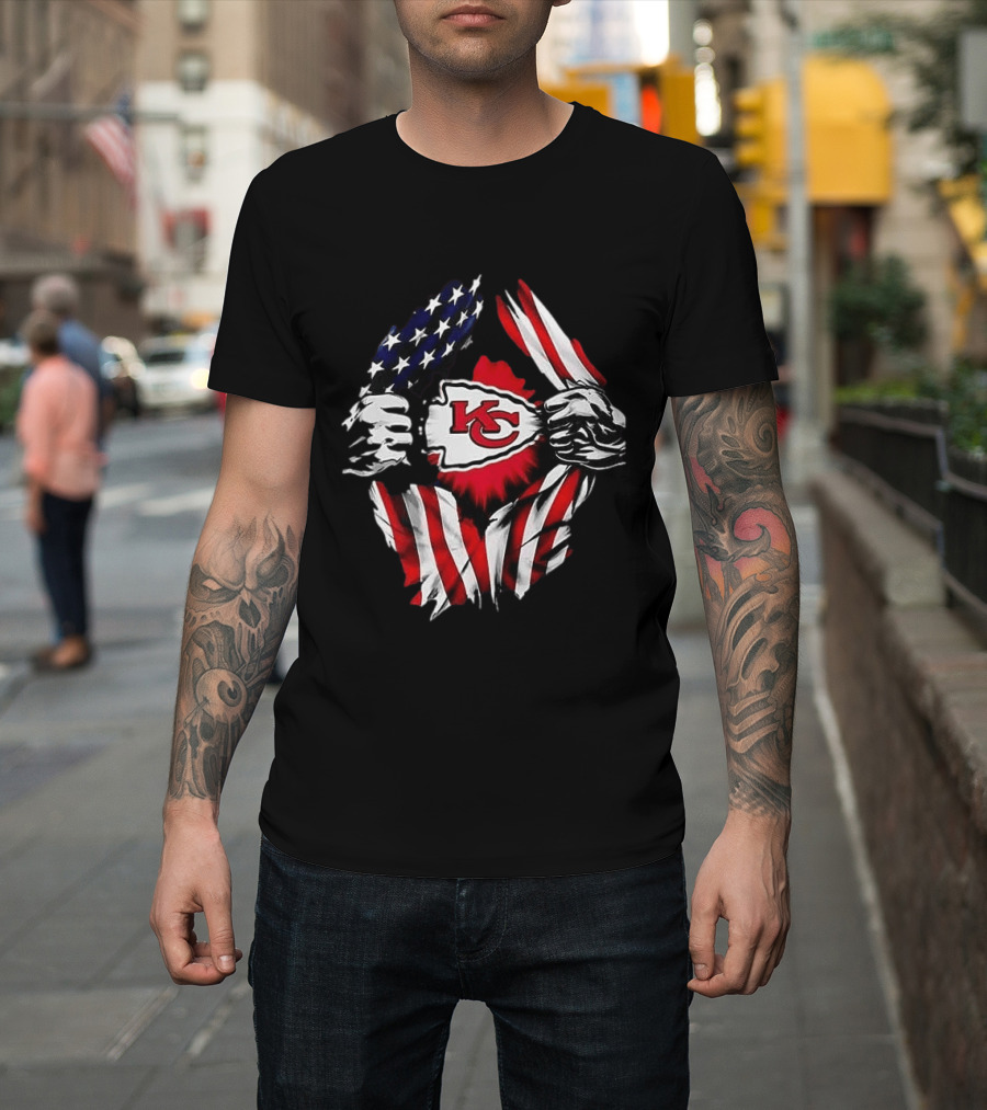 Kansas City Chiefs Superman American Flag Ripped T-Shirt