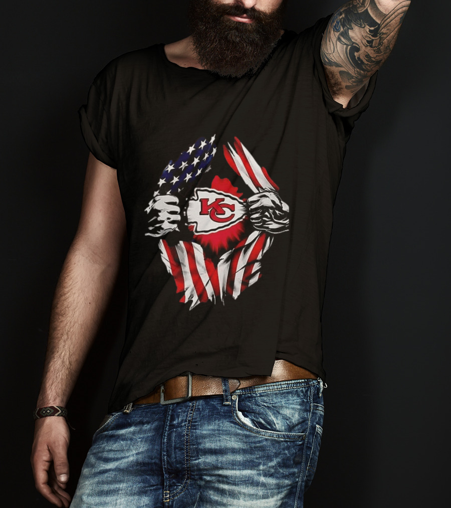 Kansas City Chiefs Superman American Flag Ripped T-Shirt