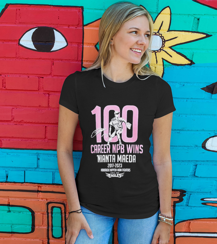 100 Career NPB Wins Kenta Maeda 2007 2023 Hokkaido Nippon Ham Fighters Eagles T-Shirt