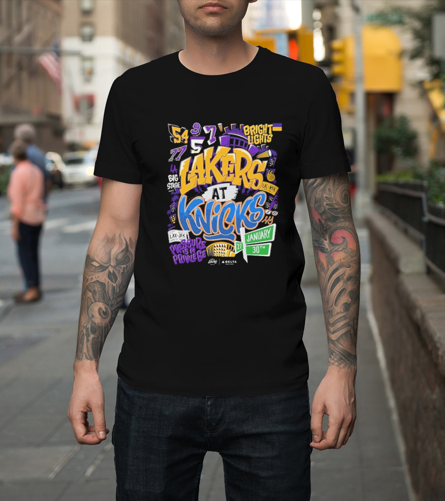 Lakers At Knicks Bright Lights New York January 27 30 2026 T-Shirt