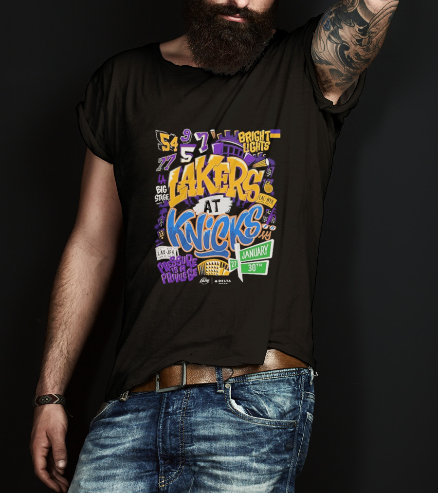 Lakers At Knicks Bright Lights New York January 27 30 2026 T-Shirt