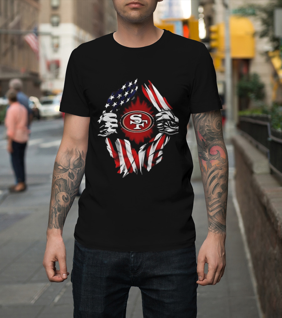 San Francisco 49ers Logo With American Flag And Superman Twist T-Shirt
