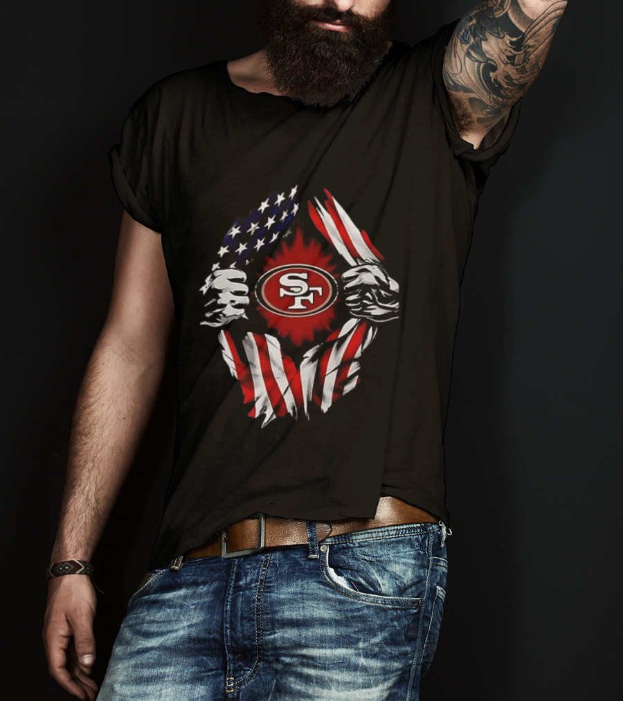 San Francisco 49ers Logo With American Flag And Superman Twist T-Shirt