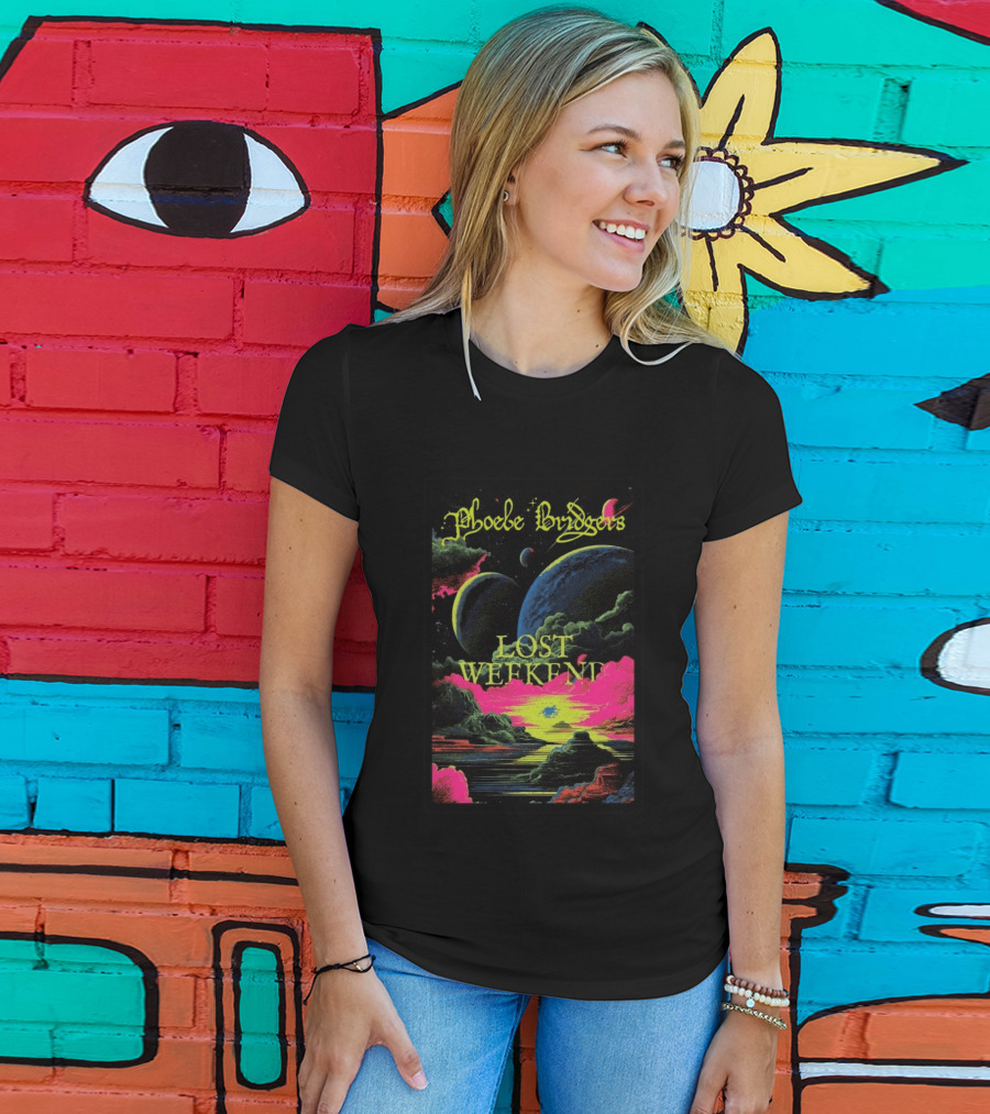 Phoebe Bridgers Lost Weekend 2026 Cosmic Event Planets Clouds Neon T-Shirt