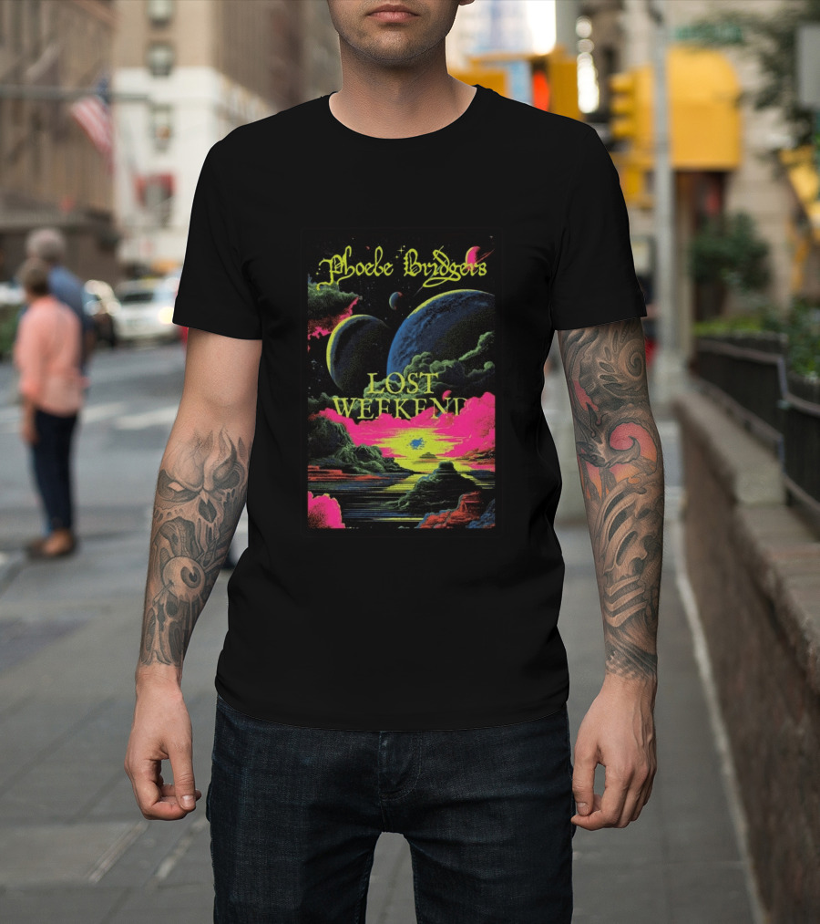 Phoebe Bridgers Lost Weekend 2026 Cosmic Event Planets Clouds Neon T-Shirt