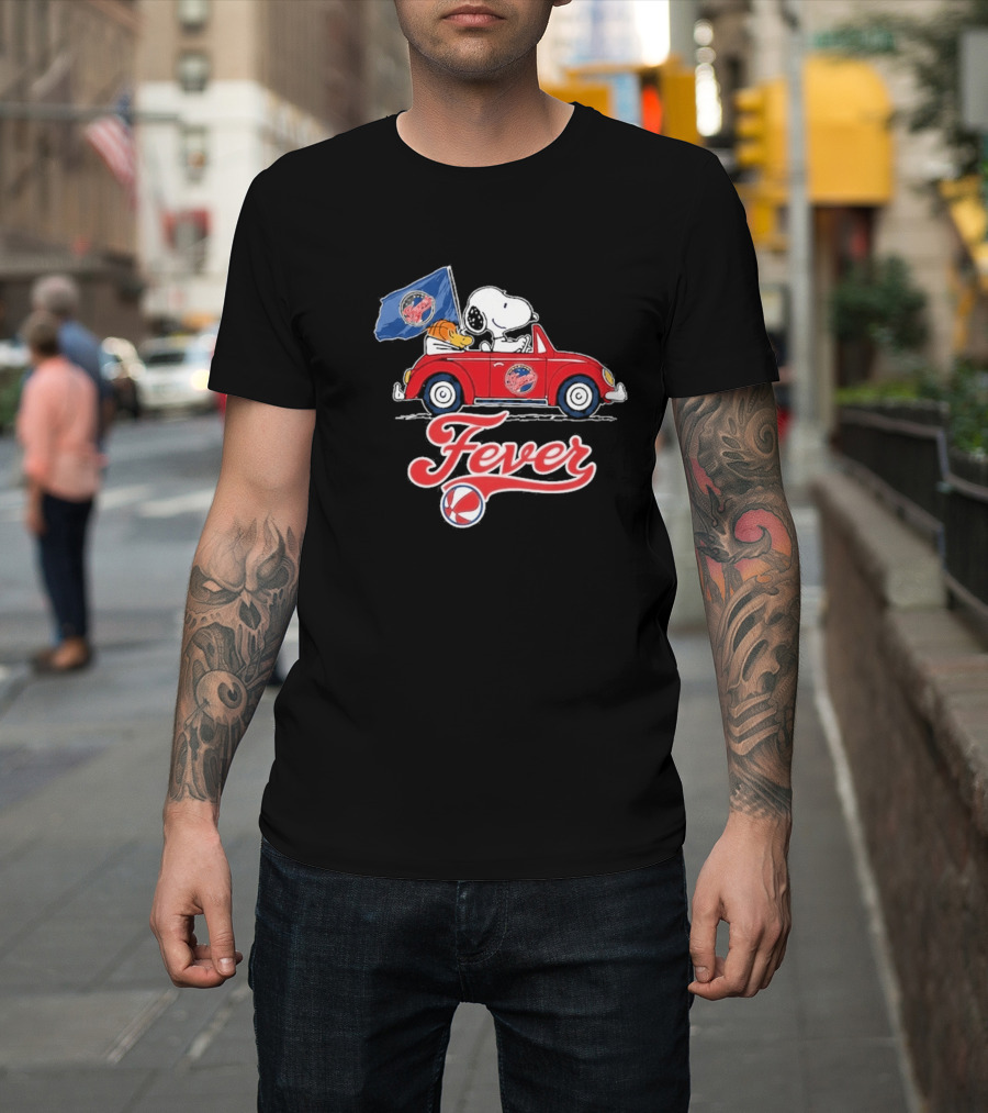Snoopy Driving Red Car With Indiana Fever WNBA Basketball Logos T-Shirt