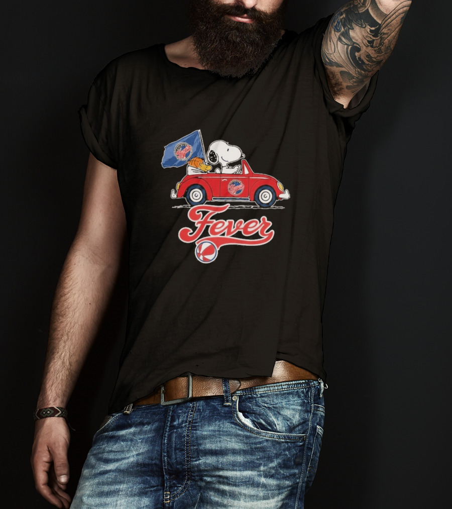 Snoopy Driving Red Car With Indiana Fever WNBA Basketball Logos T-Shirt