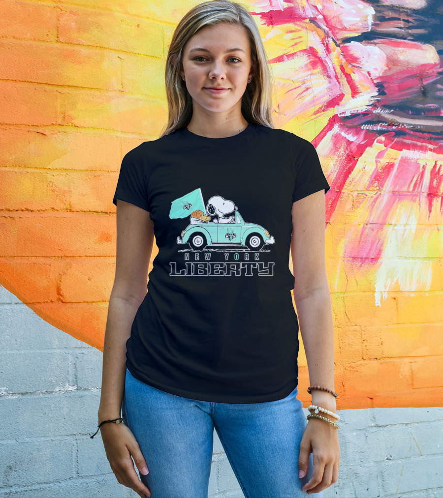 Snoopy Driving Car New York Liberty WNBA Basketball T-Shirt