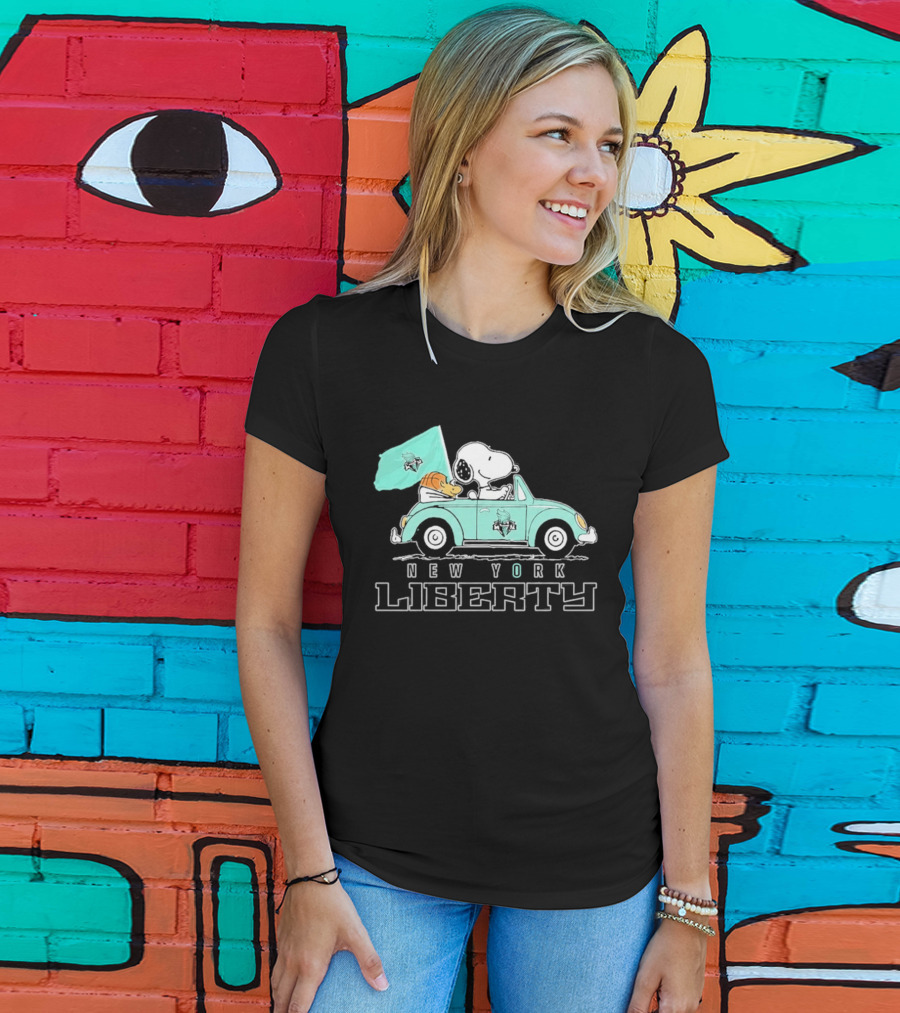 Snoopy Driving Car New York Liberty WNBA Basketball T-Shirt