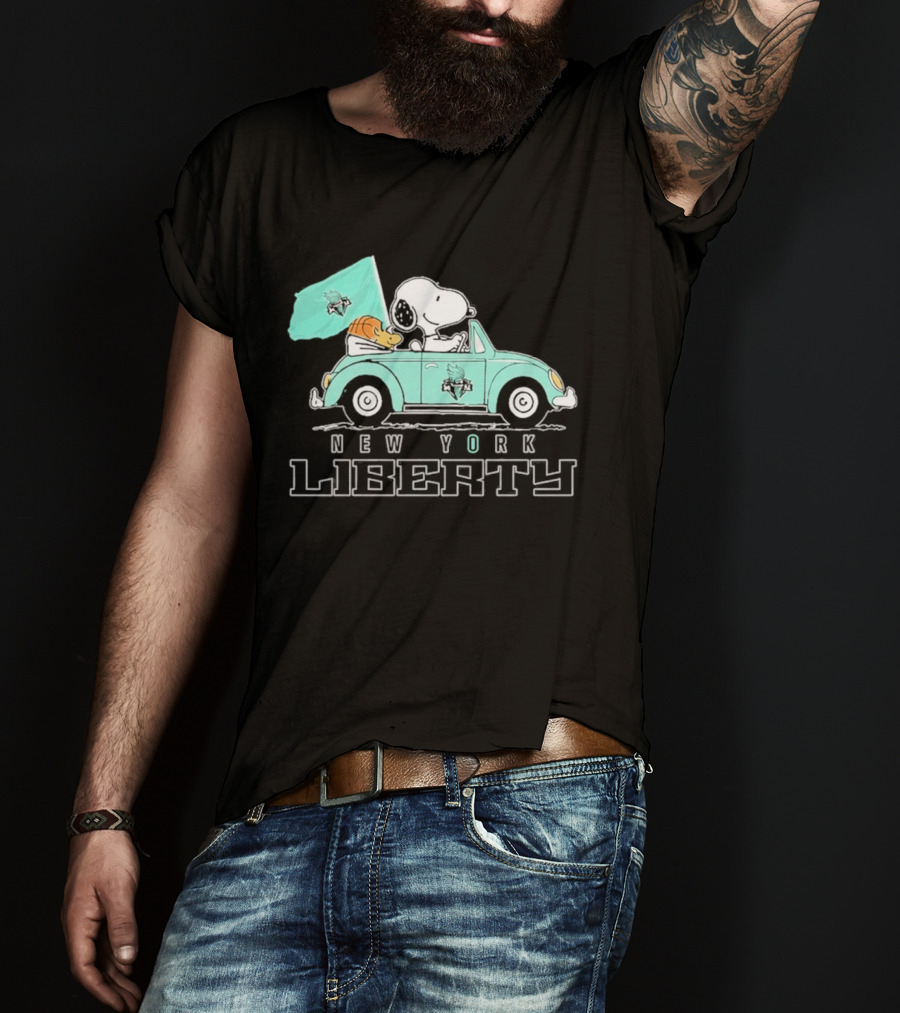 Snoopy Driving Car New York Liberty WNBA Basketball T-Shirt