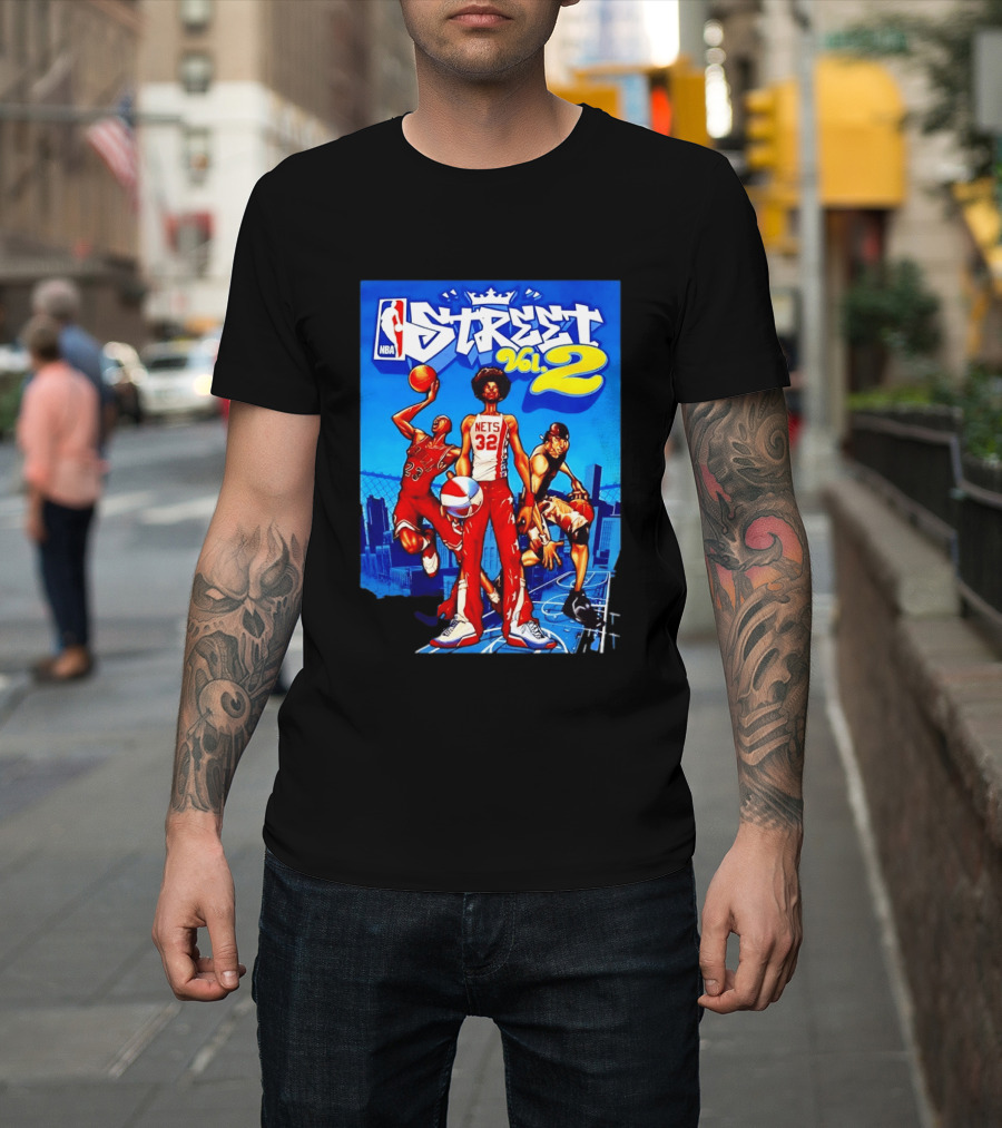NBA Street Vol 2 Nets 32 Cartoon Players Basketball Game T-Shirt