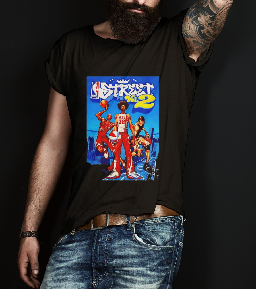 NBA Street Vol 2 Nets 32 Cartoon Players Basketball Game T-Shirt