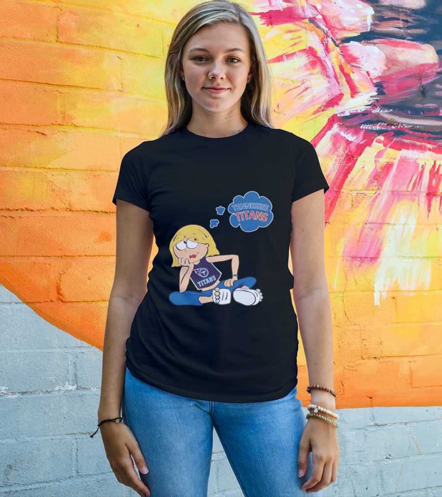 Tennessee Titans Blonde Cartoon Girl Sitting Thinking Thought Bubble Titans T-Shirt