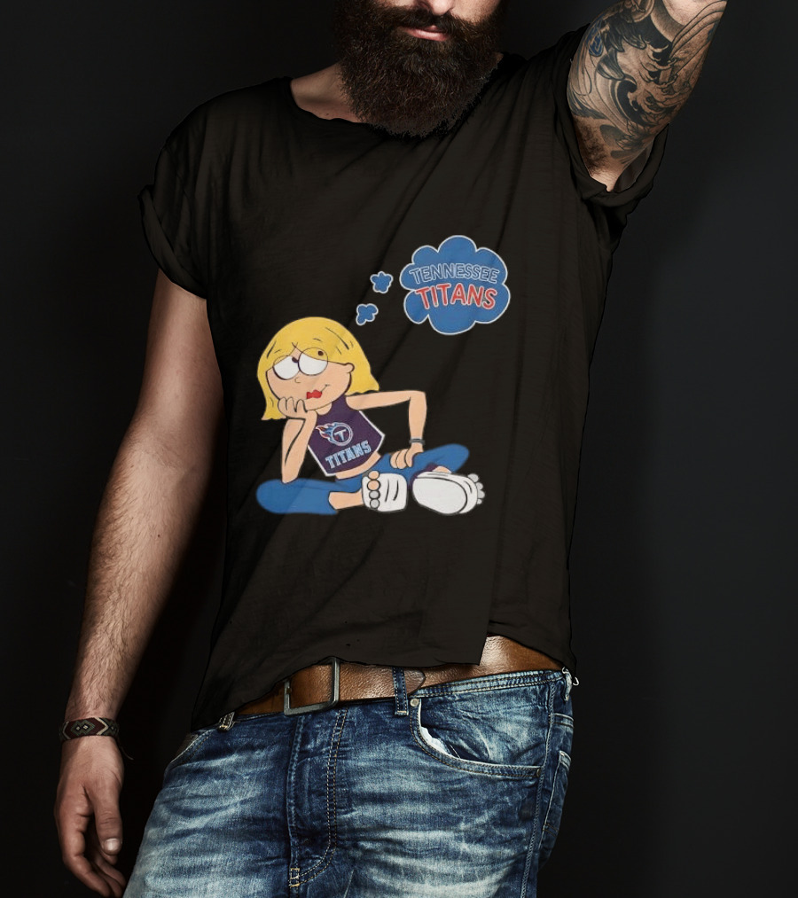 Tennessee Titans Blonde Cartoon Girl Sitting Thinking Thought Bubble Titans T-Shirt