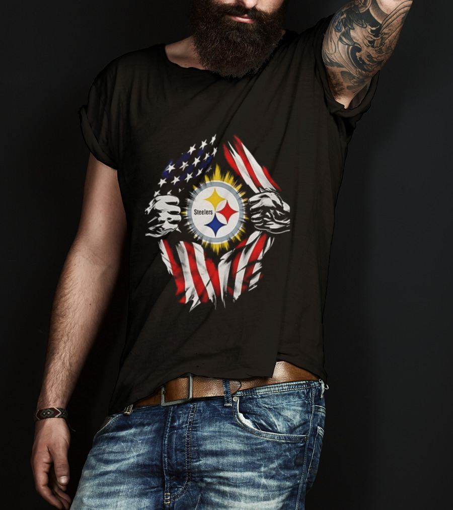 Pittsburgh Steelers Superman Skull Cap USA Flag T-Shirt