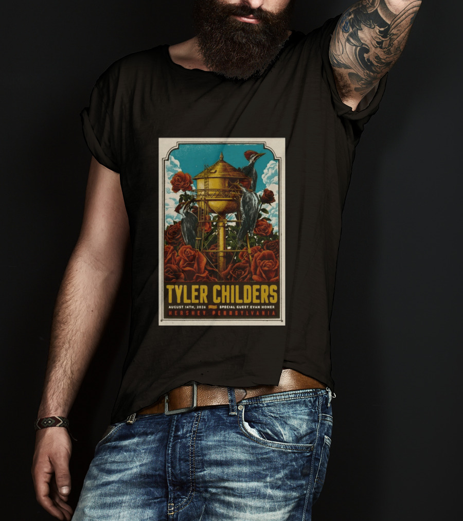 Tyler Childers August 14 2026 Hershey PA Water Tower Woodpeckers Roses T-Shirt