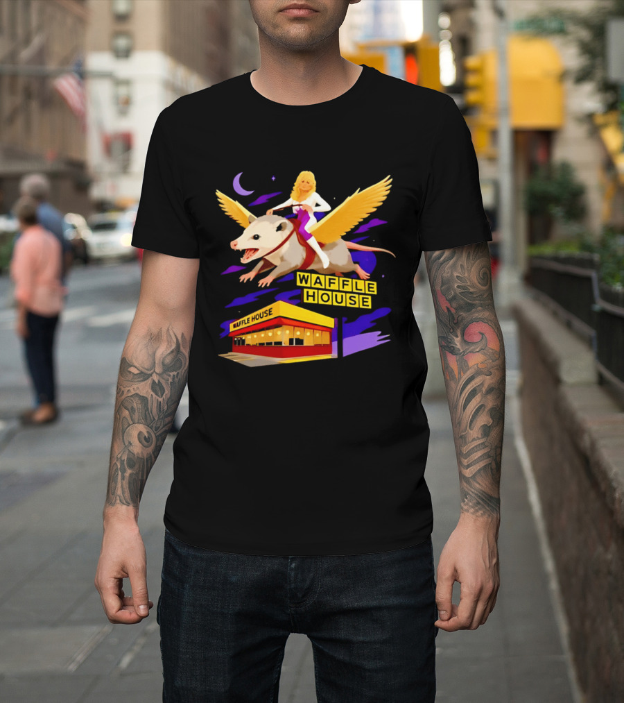 Waffle House Dolly Parton Flying Opossum Adventure T-Shirt