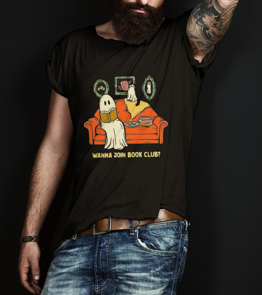 Wanna Join Book Club Ghost Cat Spooky Halloween Cookies T-Shirt