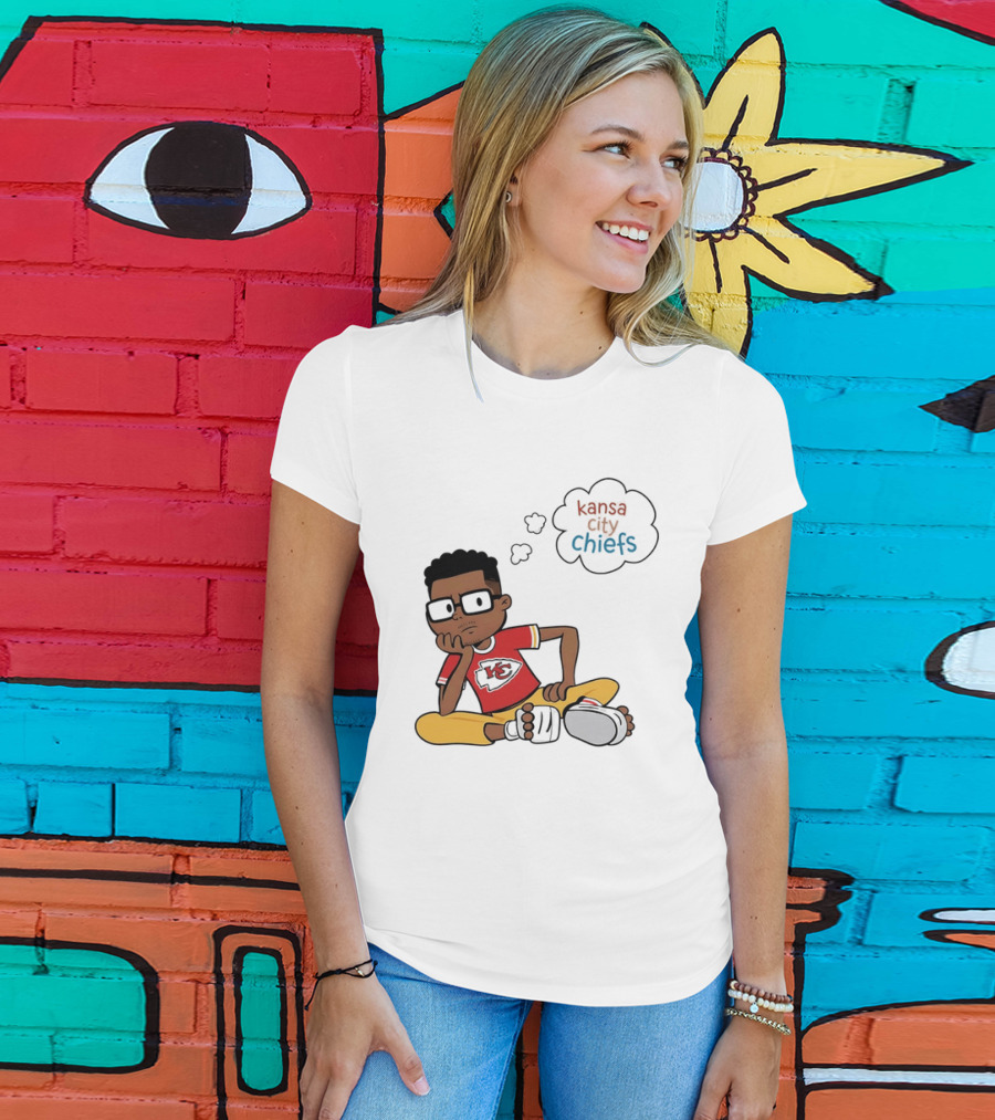 Kansas City Chiefs Cartoon Boy Thought Bubble Sitting With KC T-Shirt
