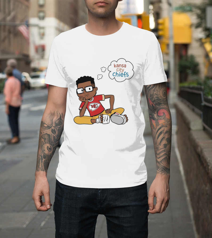 Kansas City Chiefs Cartoon Boy Thought Bubble Sitting With KC T-Shirt
