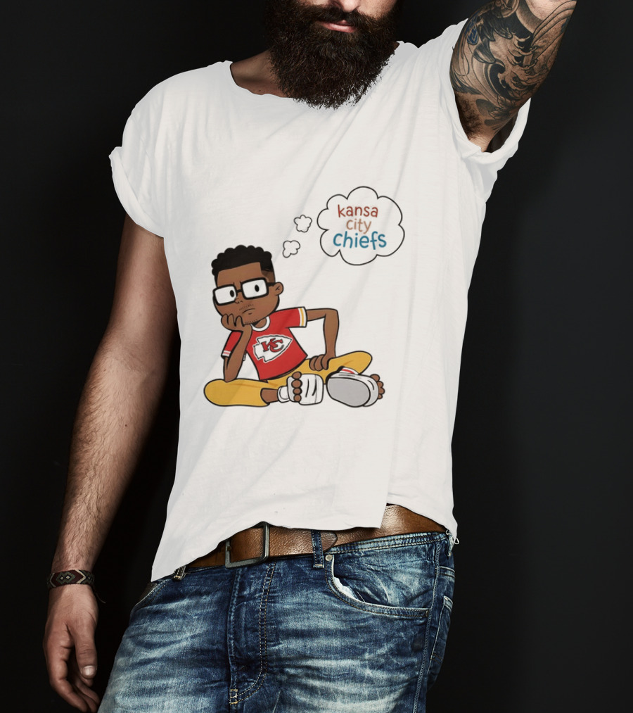 Kansas City Chiefs Cartoon Boy Thought Bubble Sitting With KC T-Shirt