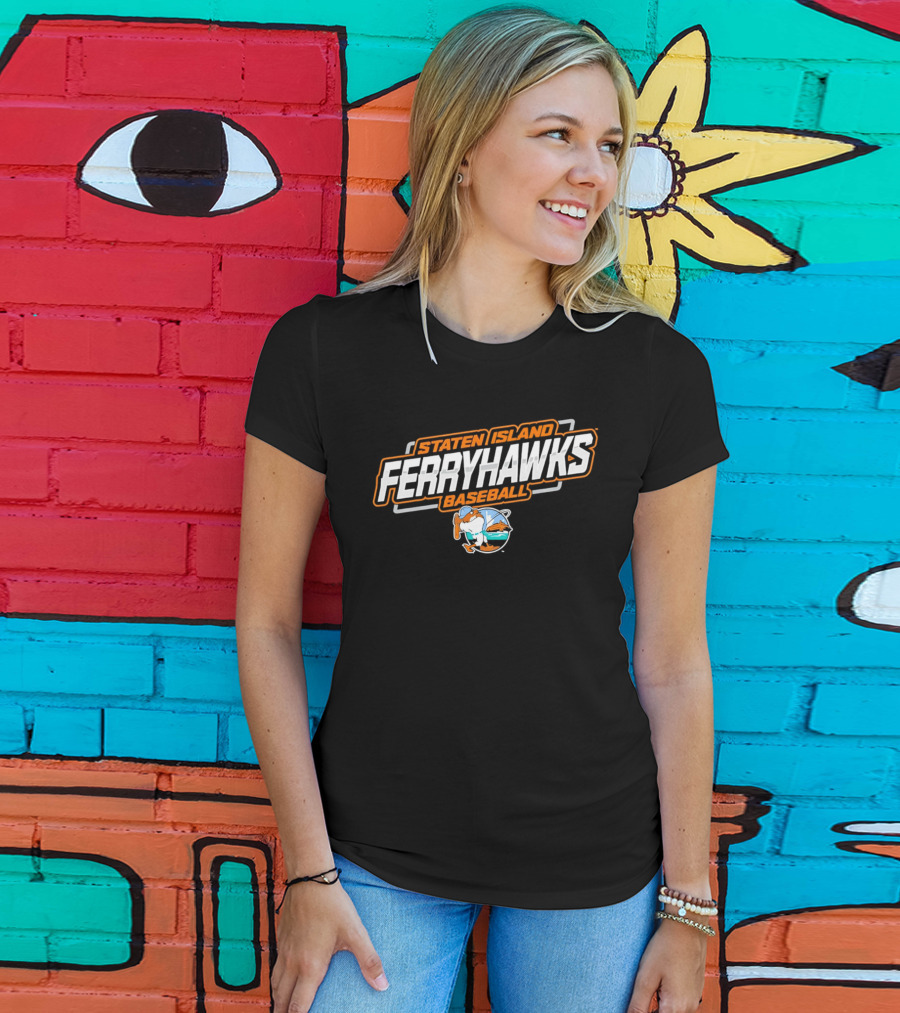 Staten Island Ferryhawks Baseball Cartoon Bird Player T-Shirt