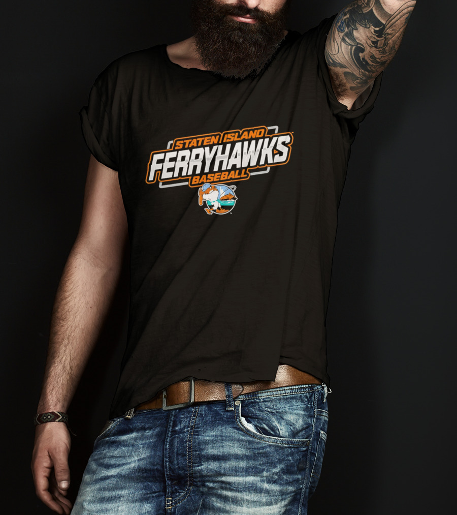 Staten Island Ferryhawks Baseball Cartoon Bird Player T-Shirt