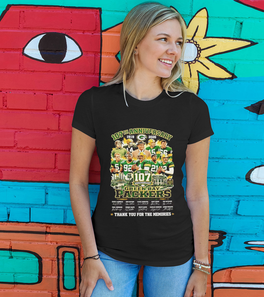 Green Bay Packers 107th Anniversary 1919 2026 NFL Legends Thank You For The Memories T-Shirt