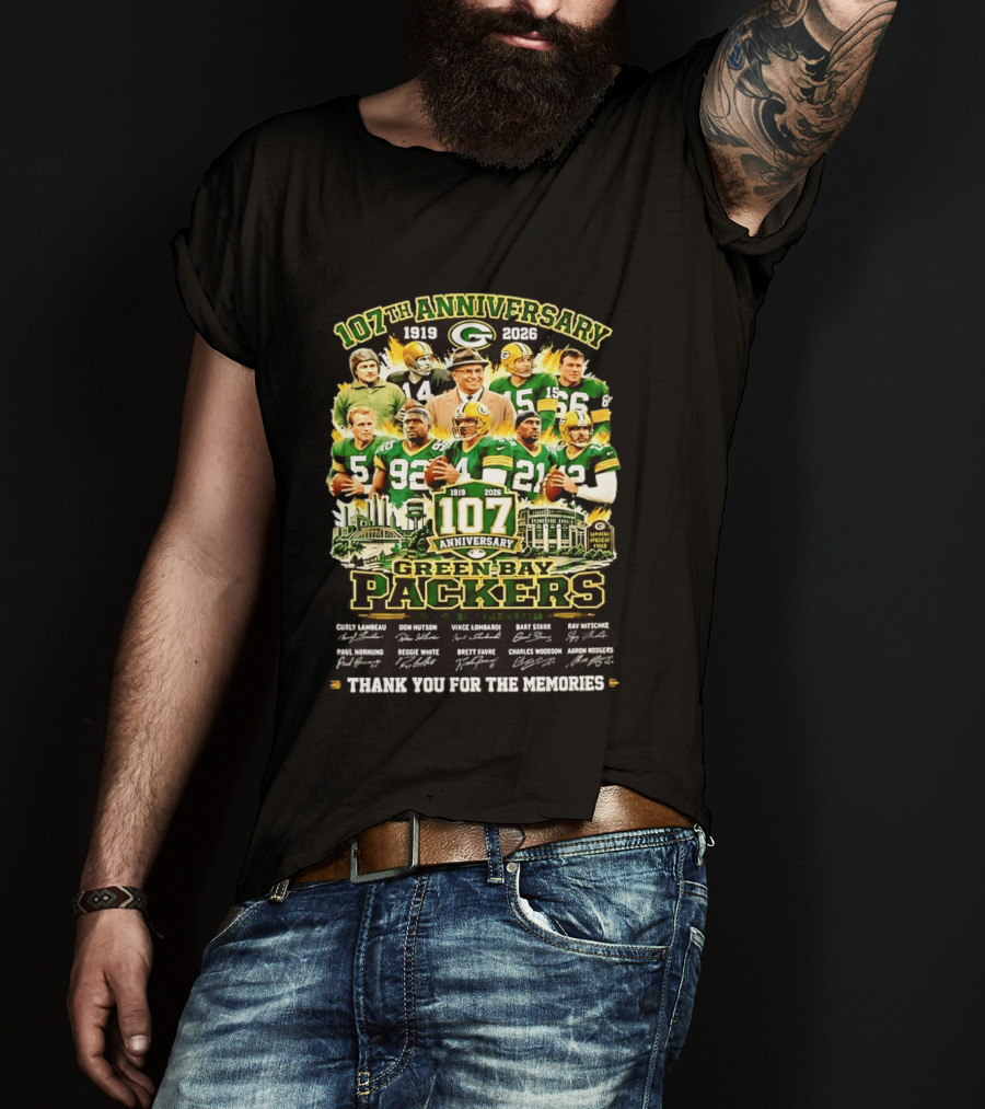 Green Bay Packers 107th Anniversary 1919 2026 NFL Legends Thank You For The Memories T-Shirt