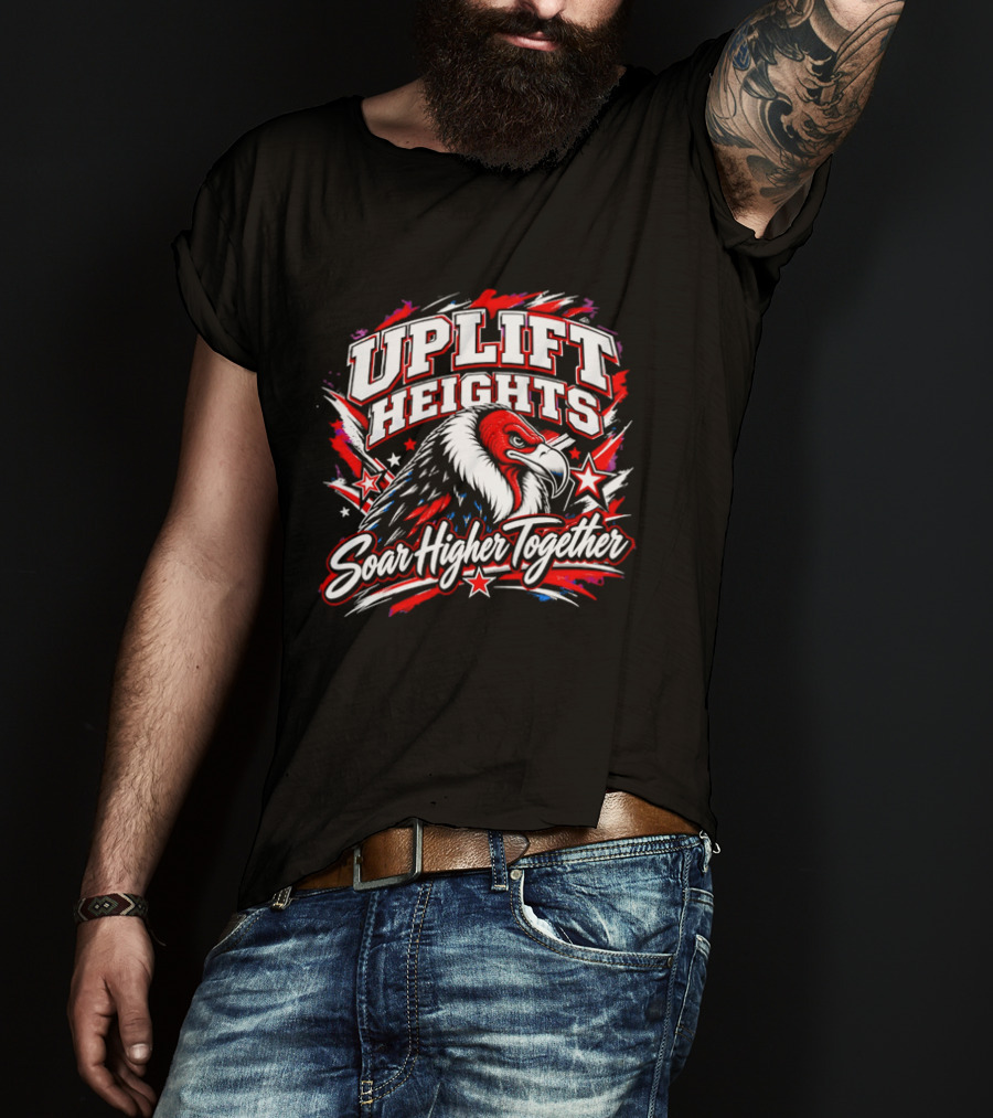 Uplift Heights Soar Higher Together Vulture Head Red Face Stars T-Shirt