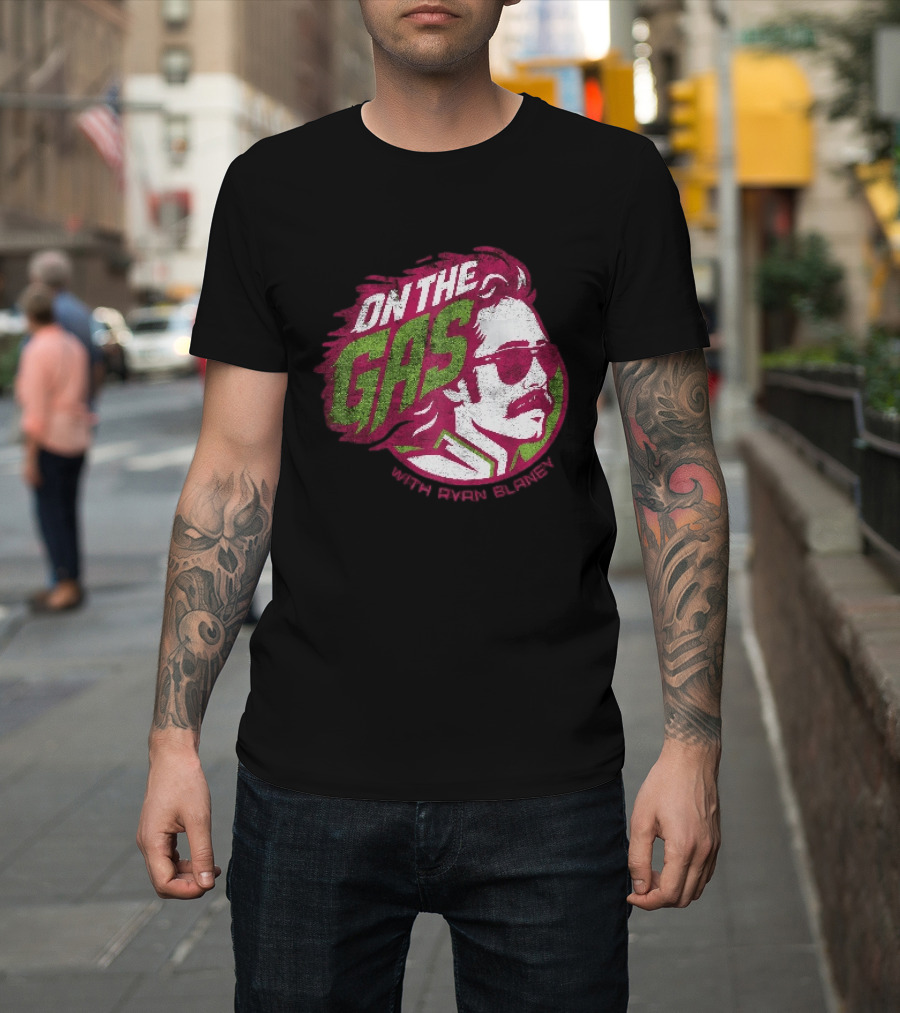 On The Gas With Ryan Blaney Racing Style Retro Hair Sunglasses T-Shirt