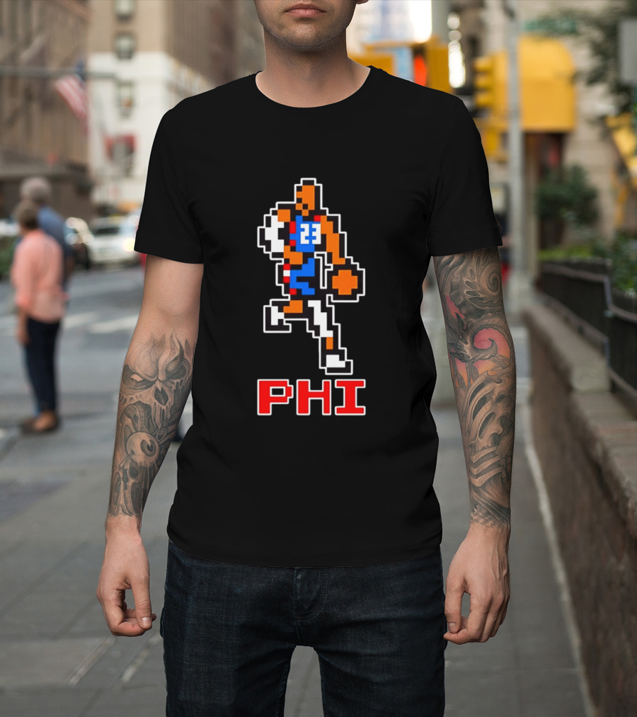Philadelphia 76ers Phi 8 Bit Pixel Basketball Player 23 Dribbling T-Shirt