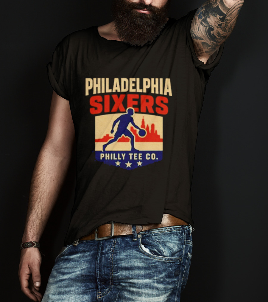 Philadelphia Sixers Dribble Philly Co Retro Skyline T-Shirt