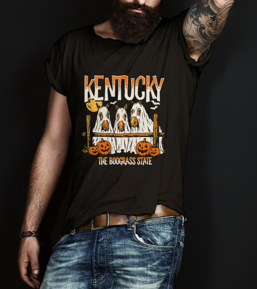 Kentucky Halloween Ghost Horses Pumpkin Boograss State T-Shirt