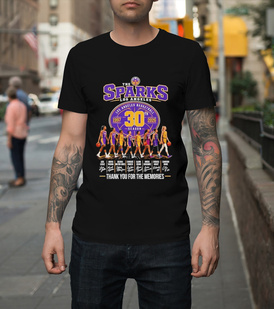 Los Angeles Sparks 30th Season 1997 2026 Basketball Thank You For The Memories Signatures T-Shirt