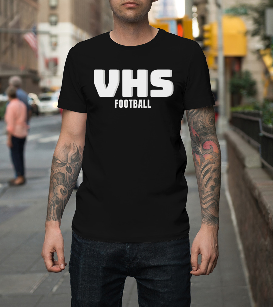 VHS Football Light Grey Textured Block Drop Shadow T-Shirt