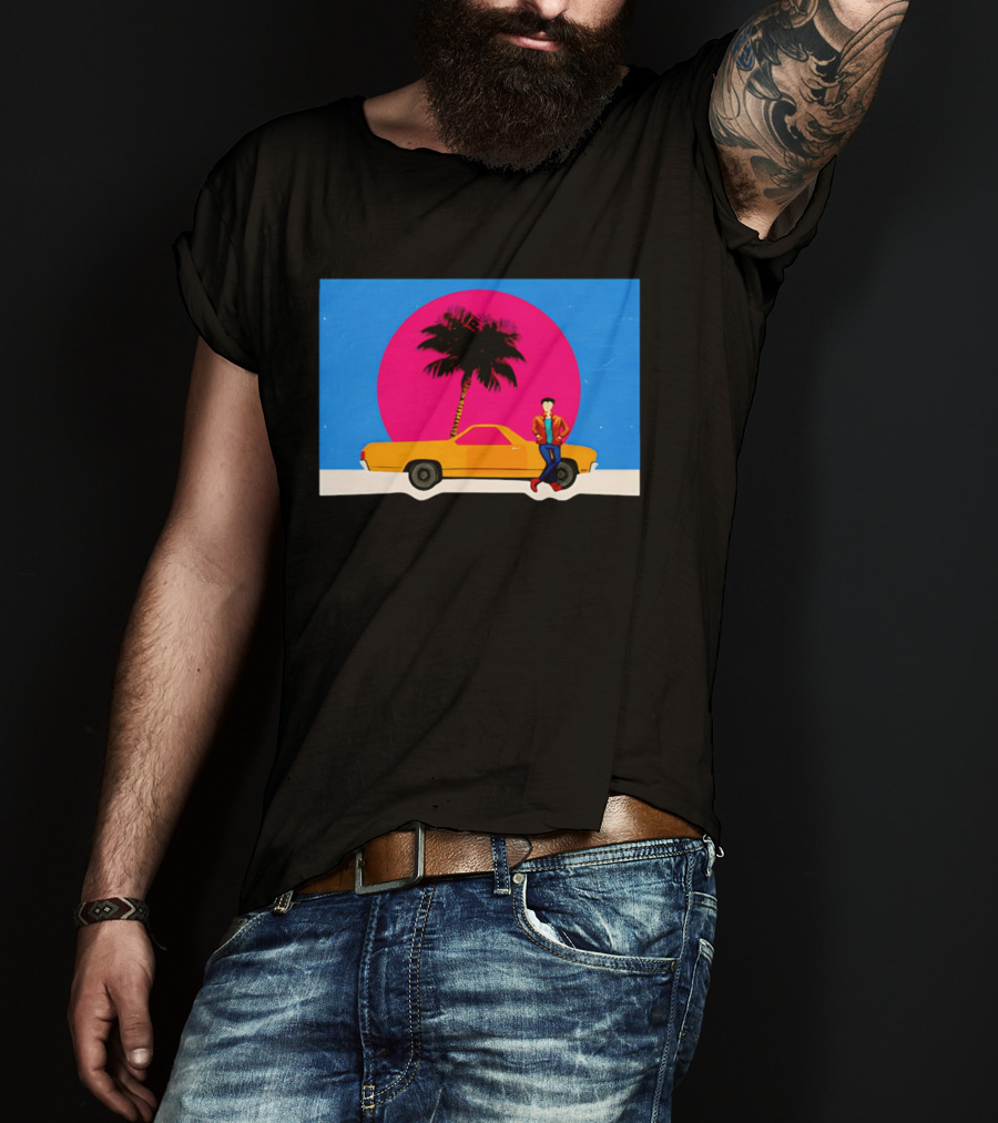 Yellow Car Palm Tree Retro Sunset Aesthetic T-Shirt